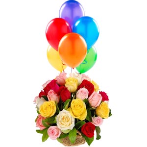 Balloons w/ Mixed flower basket