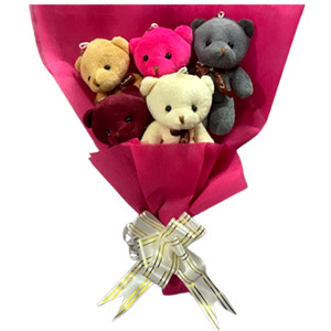  Colorful Teddy key ring in a bouquet