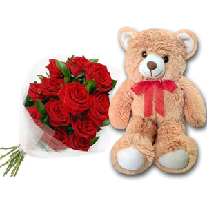 (09) 1 dz Roses in bouquet w/ Bear