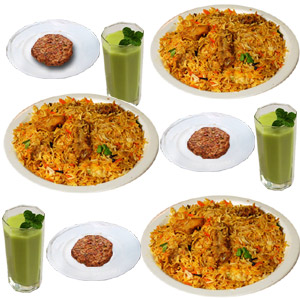 (29) Star Chicken Biryani,Kabab & Borhani - 3 Person (Half Plate)