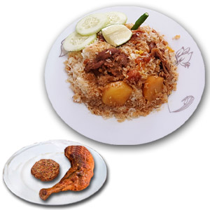 (05) Star Kachchi Biryani W/ Kabab & Chicken Roast (Half plate)