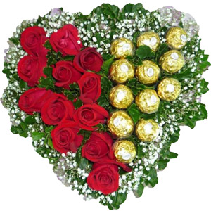 (013) Heart shaped Roses W/ Ferrero Rocher Chocolate