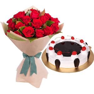 (54) 2.2 pounds Black Forest Cake W/ 2 Dozen Red Roses 