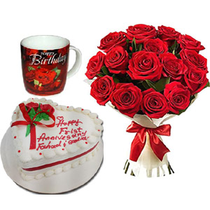 (23) Red Roses W/ Cake & Birthday Mug 