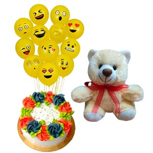 (001) Emoji Balloons W/ Cake & Teddy Bear