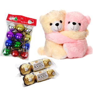  (0003) Teddy bear W/ Chocolates and Christmas Balls