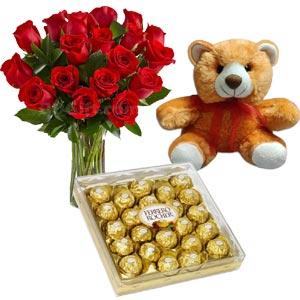(002) Red Rose W/ Chocolate & Teddy Bear