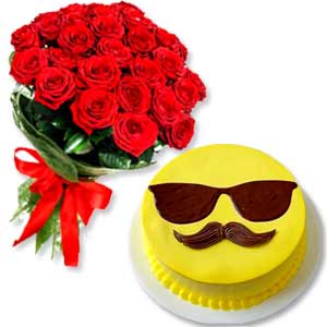  Emoji Cake W/ Red Roses