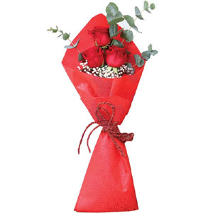(00002) 3 pieces red roses in a bouquet