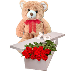 (30) 1 dz red roses w/ bear