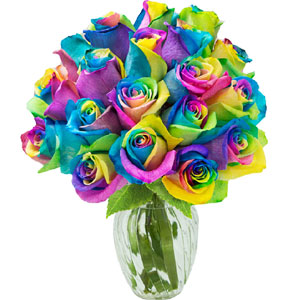 (23) 18pcs Rainbow Roses in a Vase