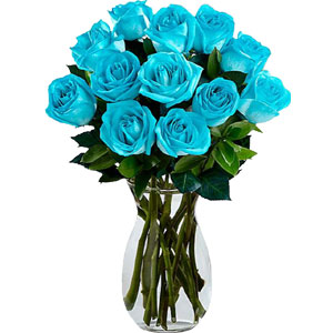 (12) 12 pcs Light Blue Roses in a Vase. 