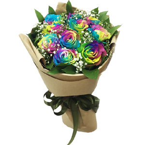 (20) 10pcs Rainbow Rose in a bouquet