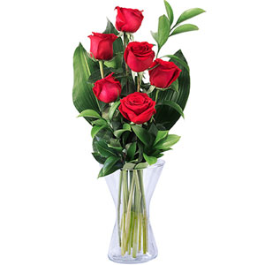 (03) 6 Pcs Red Roses in a vase