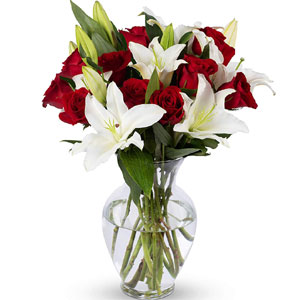 (11) Red Roses & White Lilies in a vase
