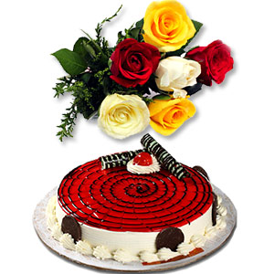 (08) Cake W/ Mixed Roses