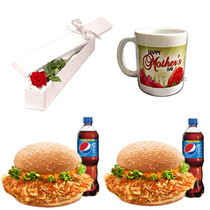(02) KFC-Burger W/ Pepsi, Red Rose & Mug