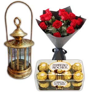  Candle Holder W/ Flower Bouquet & Chocolate 
