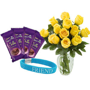 (51) Chocolate W/ Friendship band & Yellow roses