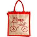 Jute Bag-Red & brown combination bag
