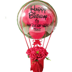 Red roses W/ customized balloons
