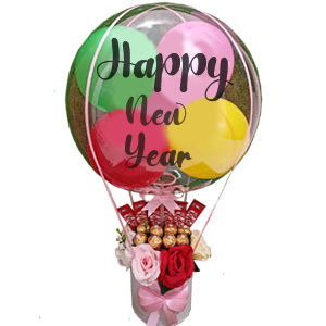 (0002) New year Balloons W/ chocolate & flower