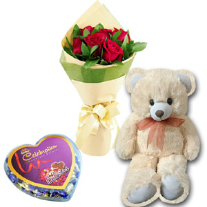 Red roses W/ chocolate and Bear