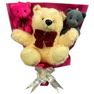  3 pcs Multicolor teddy in a bouquet