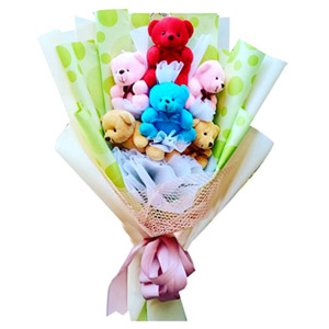  Multicolor Teddy key ring in a bouquet