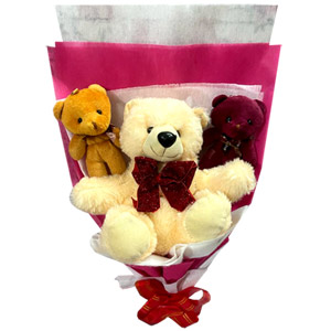  3 pcs Colorful teddy in a bouquet