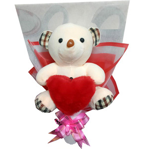 6 inch Teddy Bear with Red Heart in Bouquet