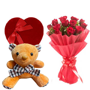 (03) 1 Dozen red roses W/ Twin bear & Chocolate