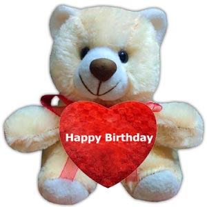 Small White Birthday Teddy Bear with red heart