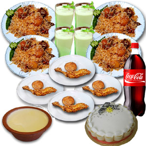 Fakruddin Kachchi Biryani W/ Roast,Zali Kabab, Borhani, Coke, Doi & Cake - 4 Person (Full Plate)