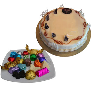 (22) Mr. Baker - Half kg white Ganache Round Cake W/ Mixed Chocolate