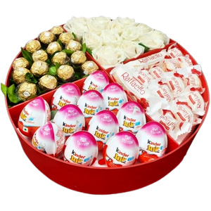 Premium Chocolate & White Rose Luxury Basket