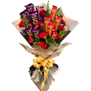 Silky Love Chocolate & Red Roses Bouquet