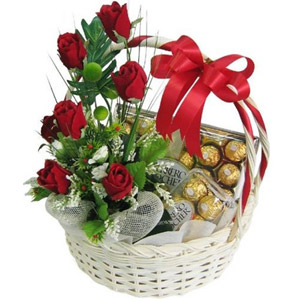(25) Ferrero Basket W/ Red Roses