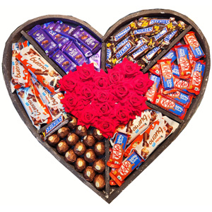 Luxury Mixed Chocolate & Artificial Roses Combo box