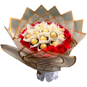 Golden Romance Ferrero & Red Roses Bouquet