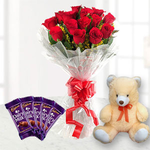 Teddy bear W/ Chocolate & Flower