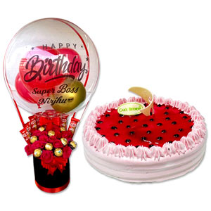  Transparent balloon W/ chocolate, flower and Strawberry Cake