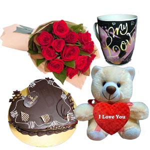 Cake W/ Roses , Love Mug & Love Bear