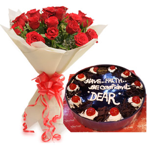 (26) 1 Dozen Red Roses W/ Black Forest Cake