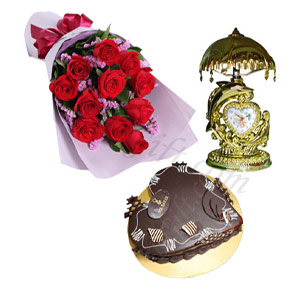 (15) Roses W/ Cake & Decorated Clock