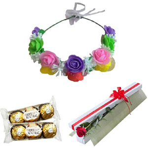 (007) Flower crown for head with chocolate and rose
