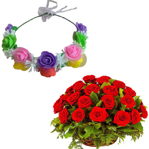 (009) Flower crown for head and roses 