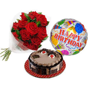 (17) Red Roses W/ Cake & Birthday balloon 