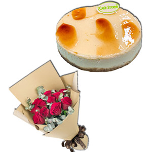 Baked Cheesecake W/ 1 Dozen red roses 