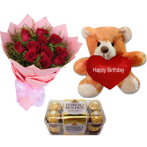 Flower W/ Chocolates & Teddy bear
